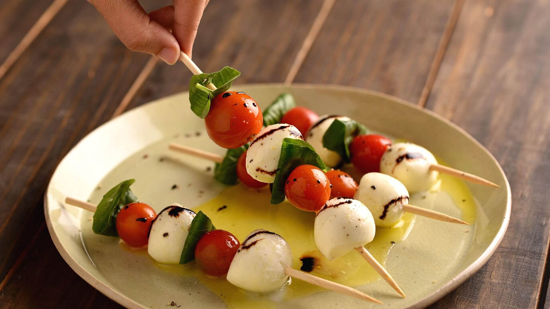 Cherry Mozzarella Skewers - Eleftheria Cheese