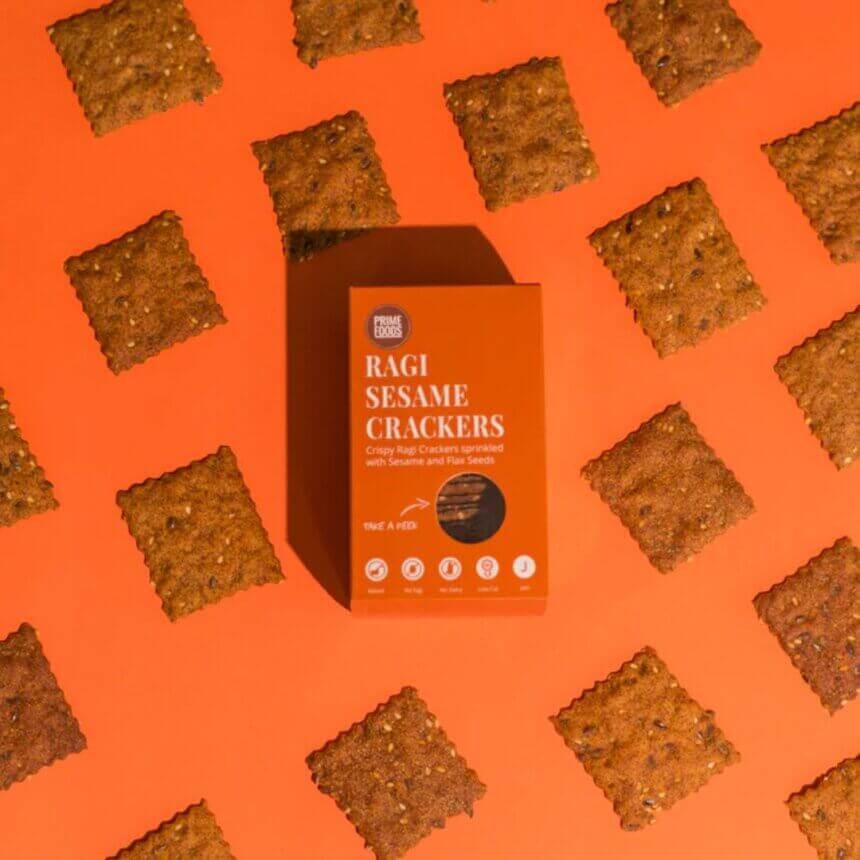 Prime Foods - Ragi Sesame Flax Seed Crackers - Eleftheria Cheese